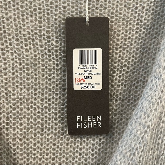 NWT Eileen Fisher Medium Gray Mohair V-neck Boyfriend Cardigan Sweater Soft $258 - Picture 3 of 5